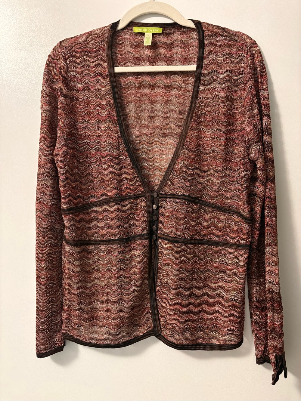 Sigrid Olsen Chevron Crochet Knit Cardigan Vintage Size Large